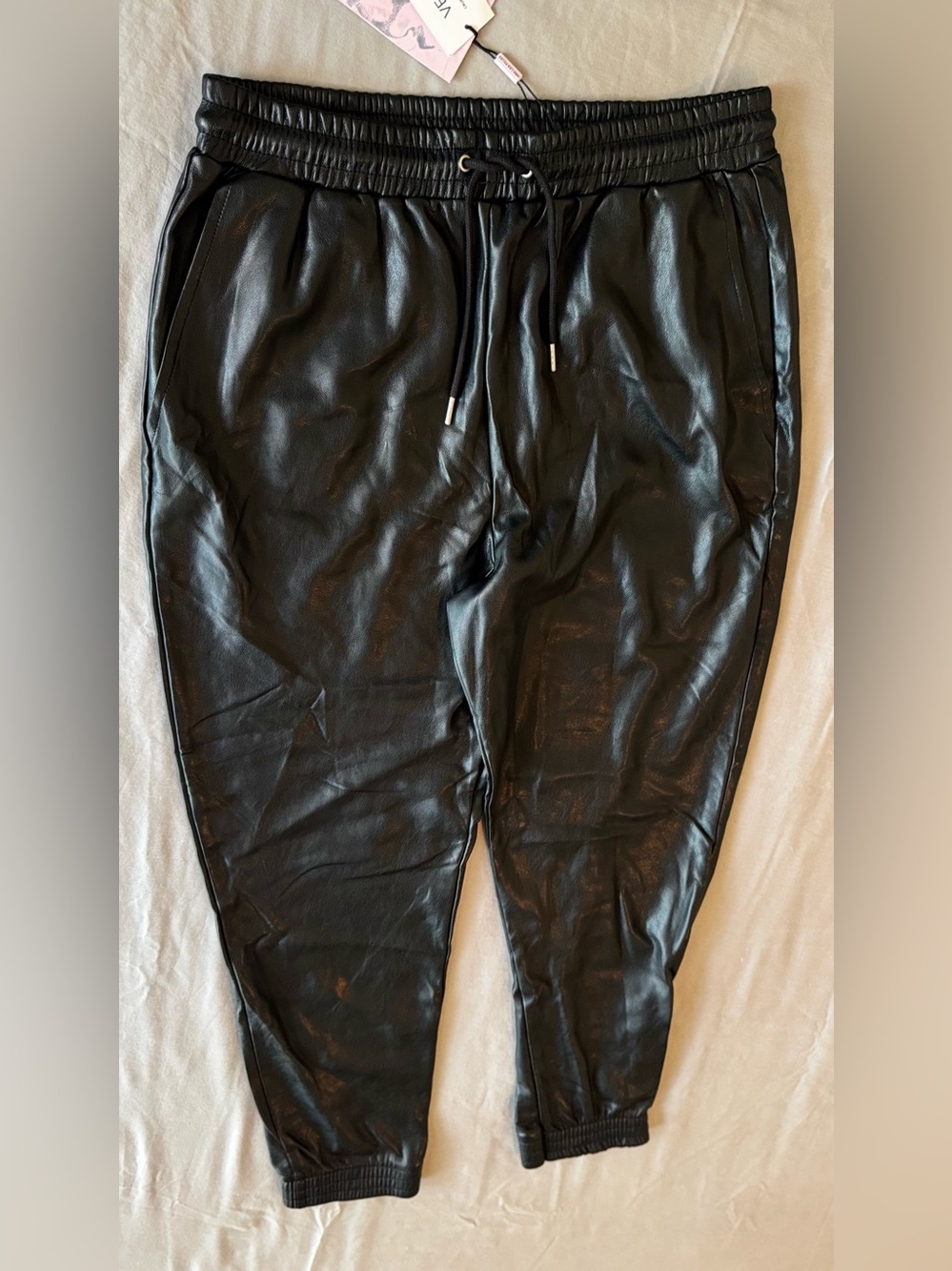 AVEC LES FILLES Black Vegan Faux Leather Jogger Pants Joggers - Picture 5 of 16